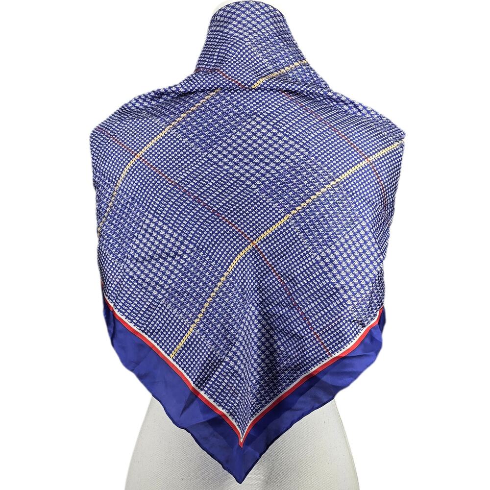 WYOMING TRADERS 100% SILK WILD RAG – BLUE PLAID WITH RED BORDER – 34" SQUARE - Picture 2 of 8